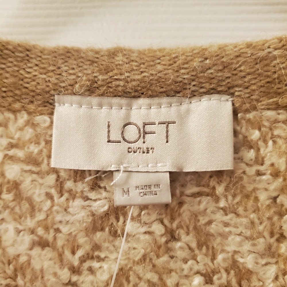 Loft Outlet sz M fuzzy buttonup Cardigan chevron classic preppy cozy career work - Picture 2 of 13